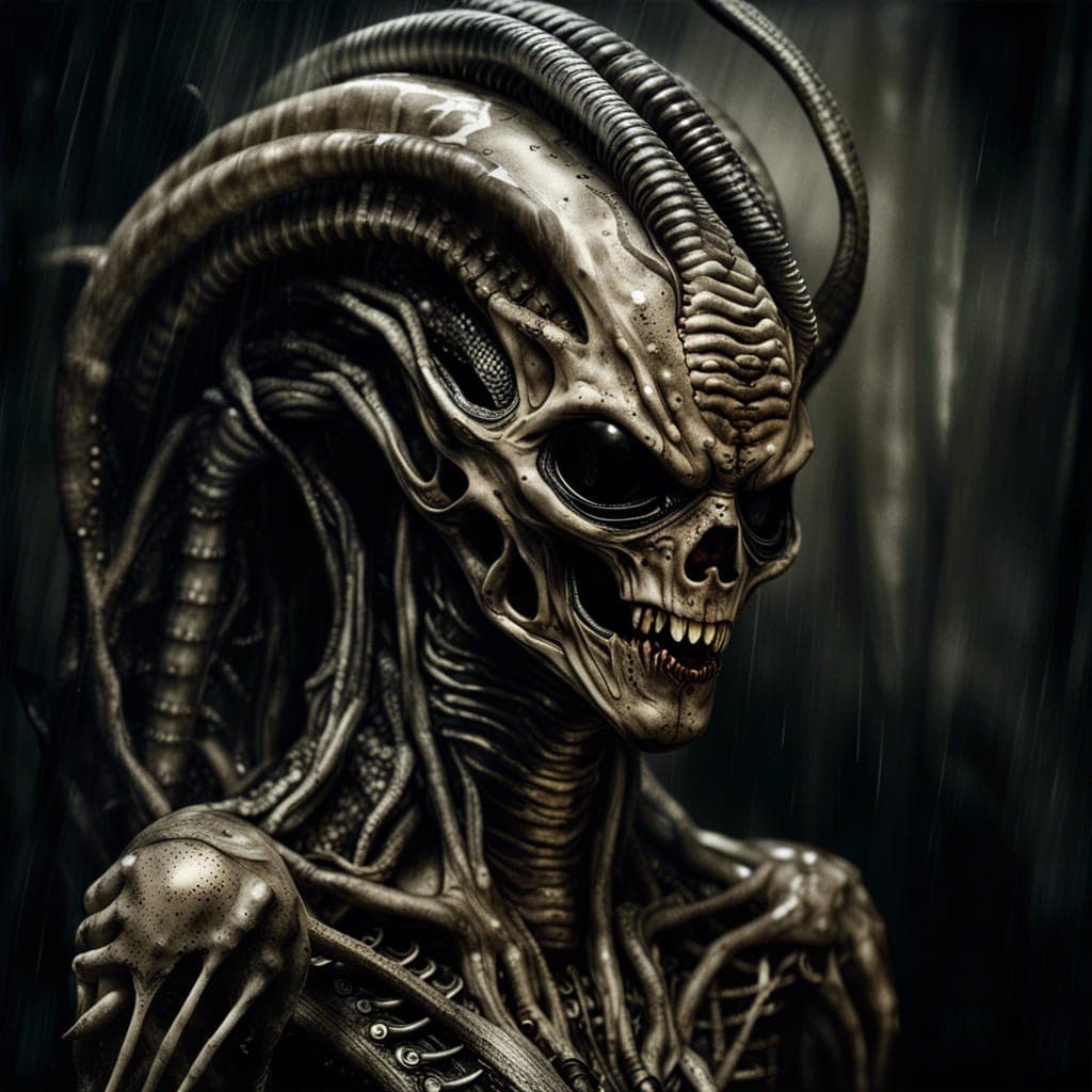 AI generated: hyper realistic of a zombie xenomorph warrior, character, wet plate collodion, sharp, high detail, M...