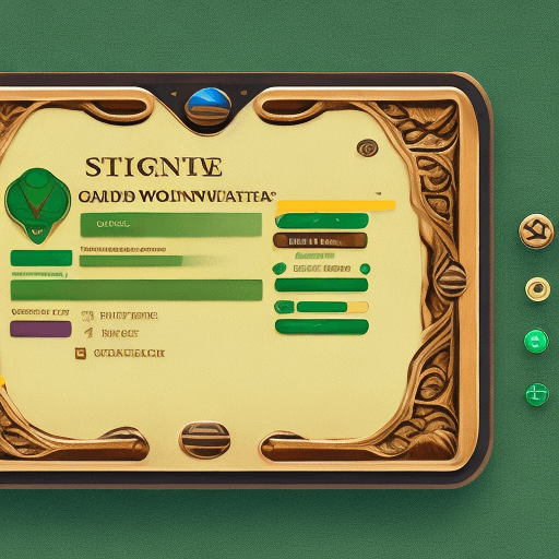 AI generated: A  rectangle button UI for  game with wood background , golden edge , green circles , sharp color wi...