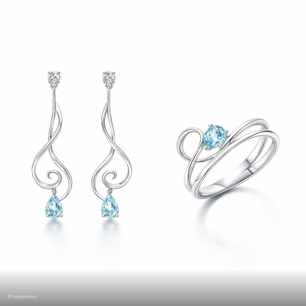 AI generated: Minimalist luxury drop earrings inspired by Tiffany & Co. style. Elegant thin curved lines forming a...