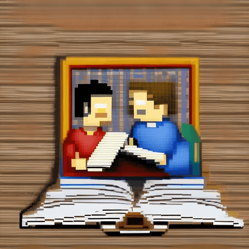 AI generated: reading book with man,pixel art