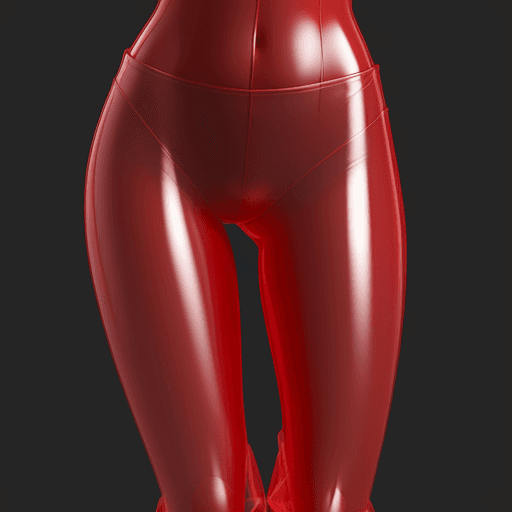 AI generated: Photo of a ultra realistic posing girl, red transparent pants, vagina lips