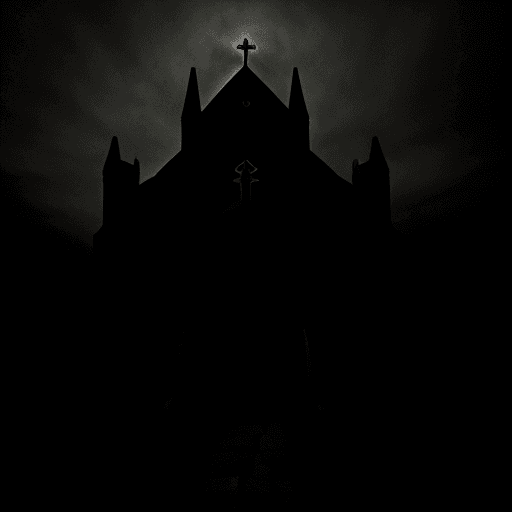 AI generated: Scary horror medieval church or Gothic ancient christian cathedral. Dark mood and atmosphere