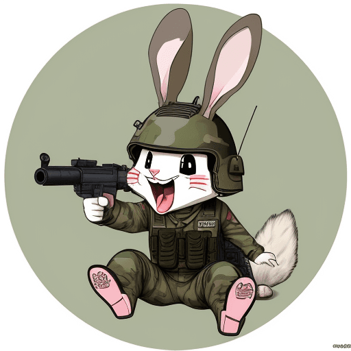 AI generated: "Draw a military rabbit screaming in a cartoon or anime style. The rabbit should be wearing a milita...