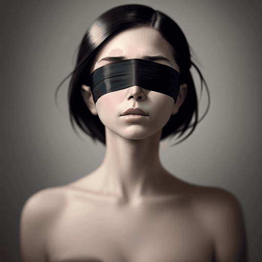 AI generated: a fine art cinematic photography portrait of a women, blindfolded with a brushstroke, face straight ...