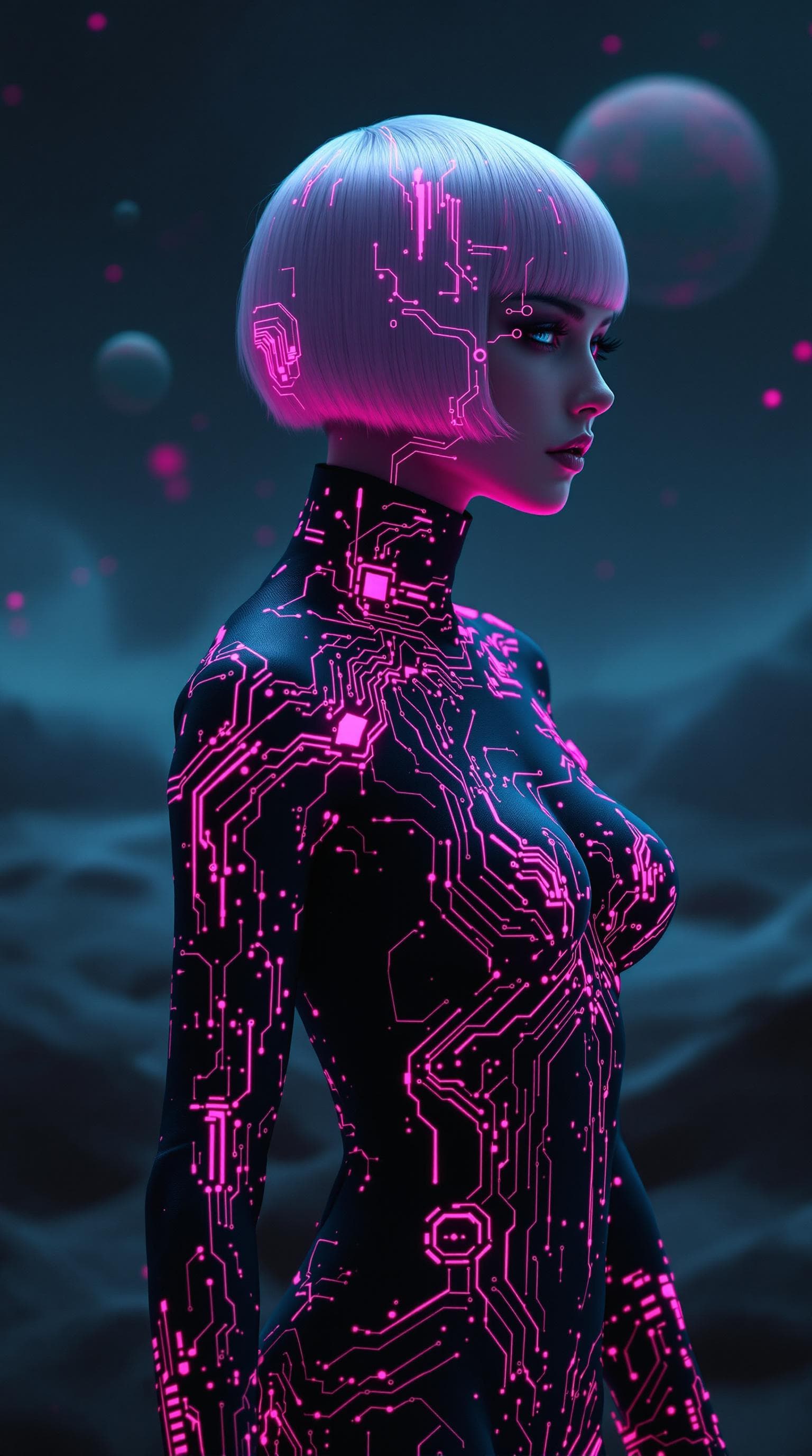 AI generated: A photorealistic image captured with a Panasonic Lumix GH7. The image features a futuristic characte...
