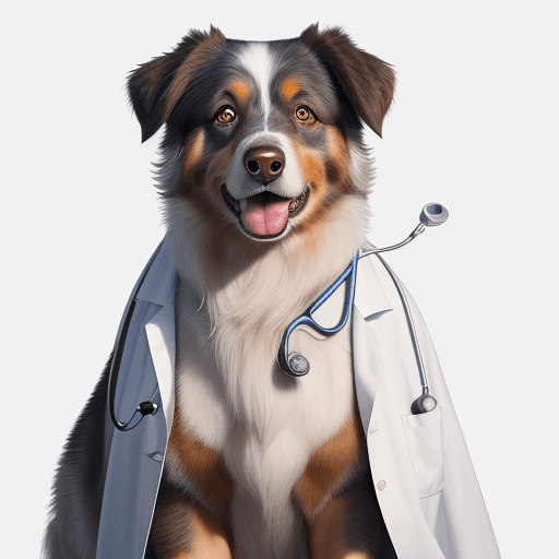 AI generated: A stunningly realistic portrait for T-Shirt-Designs of an Australian Shepherd dressed as a doctor, w...