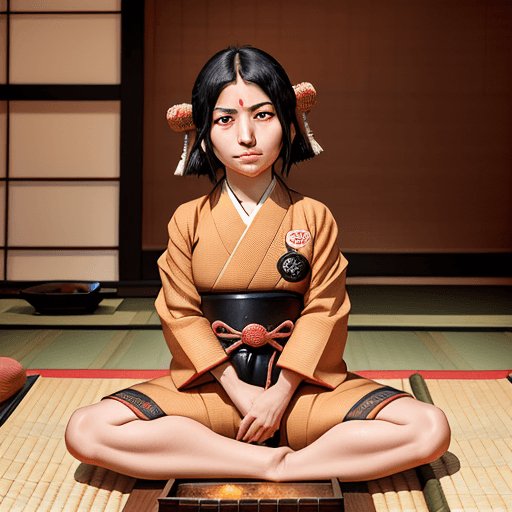 AI generated: Mitsuri Kanroji sitting on face of Tanjiro Kamado