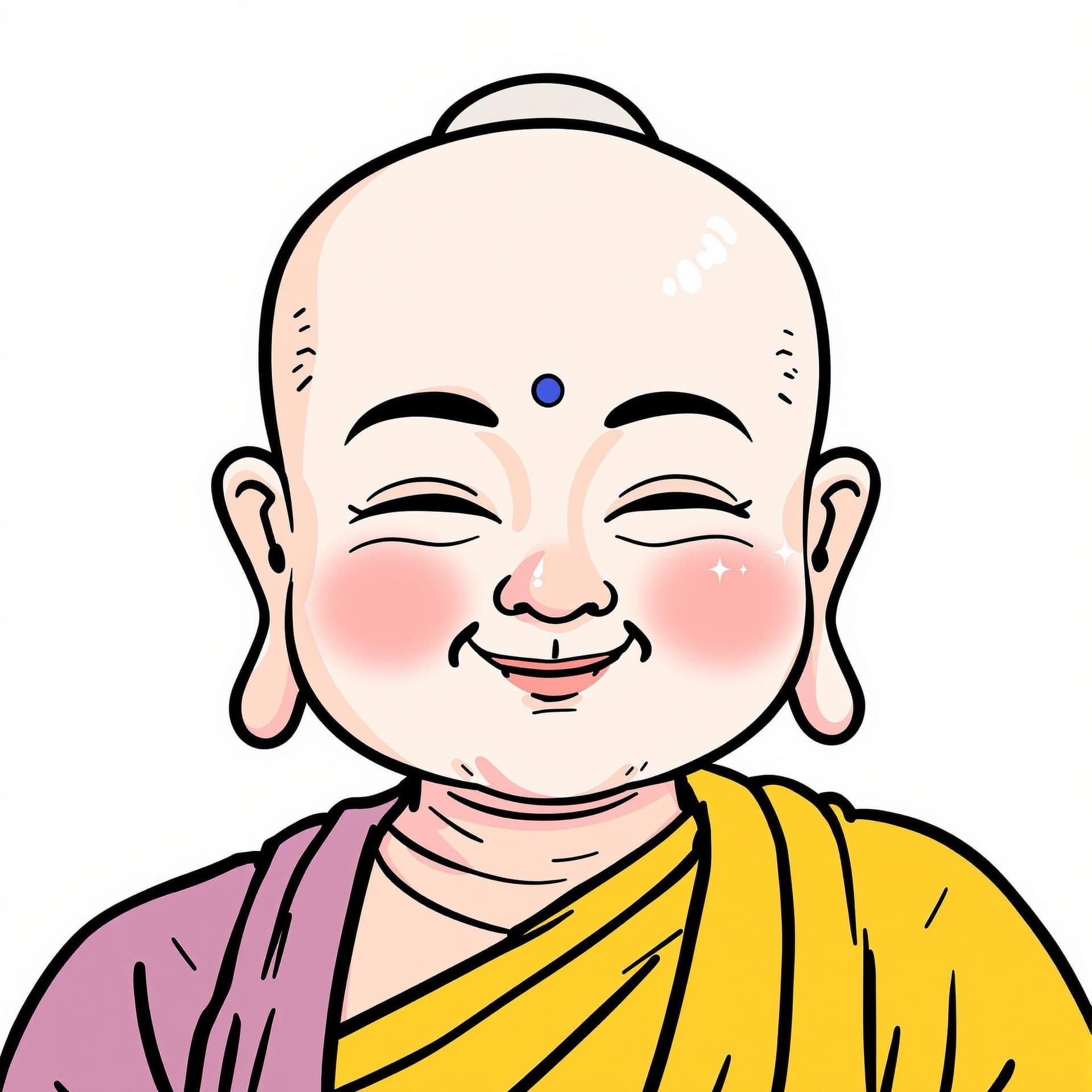 AI generated: Draw a cute Q version of Medicine Buddha. Cute face. The corners of his mouth were slightly raised, ...