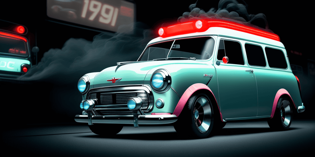 AI generated: retro concept, key car version of GMC 1952 Suburban, mini wagon, 4 passenger, modern boxy design, te...