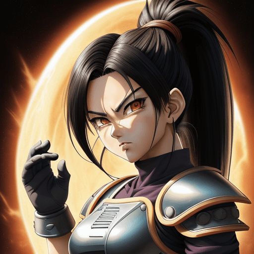 AI generated: a portrait of a single female character beautiful fierce saiyan warrior from ((((( ))))) ((black hai...