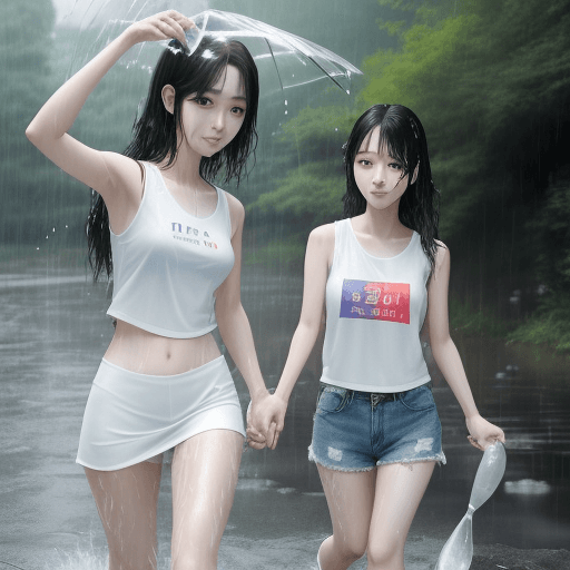AI generated: 2 young Korean women, kpop idols, 30 years old, naturally beautiful, cute, wearing sleeveless t-shir...