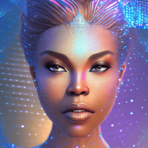 AI generated: gorgeous woman created from diamond, silk, diamonds, gems, sparkling dots, in crystal cave backgroun...