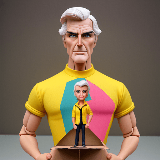AI generated: Older man as a ken barbie doll, in the style of dark pink and yellow, joel robison, cardboard, alpo ...
