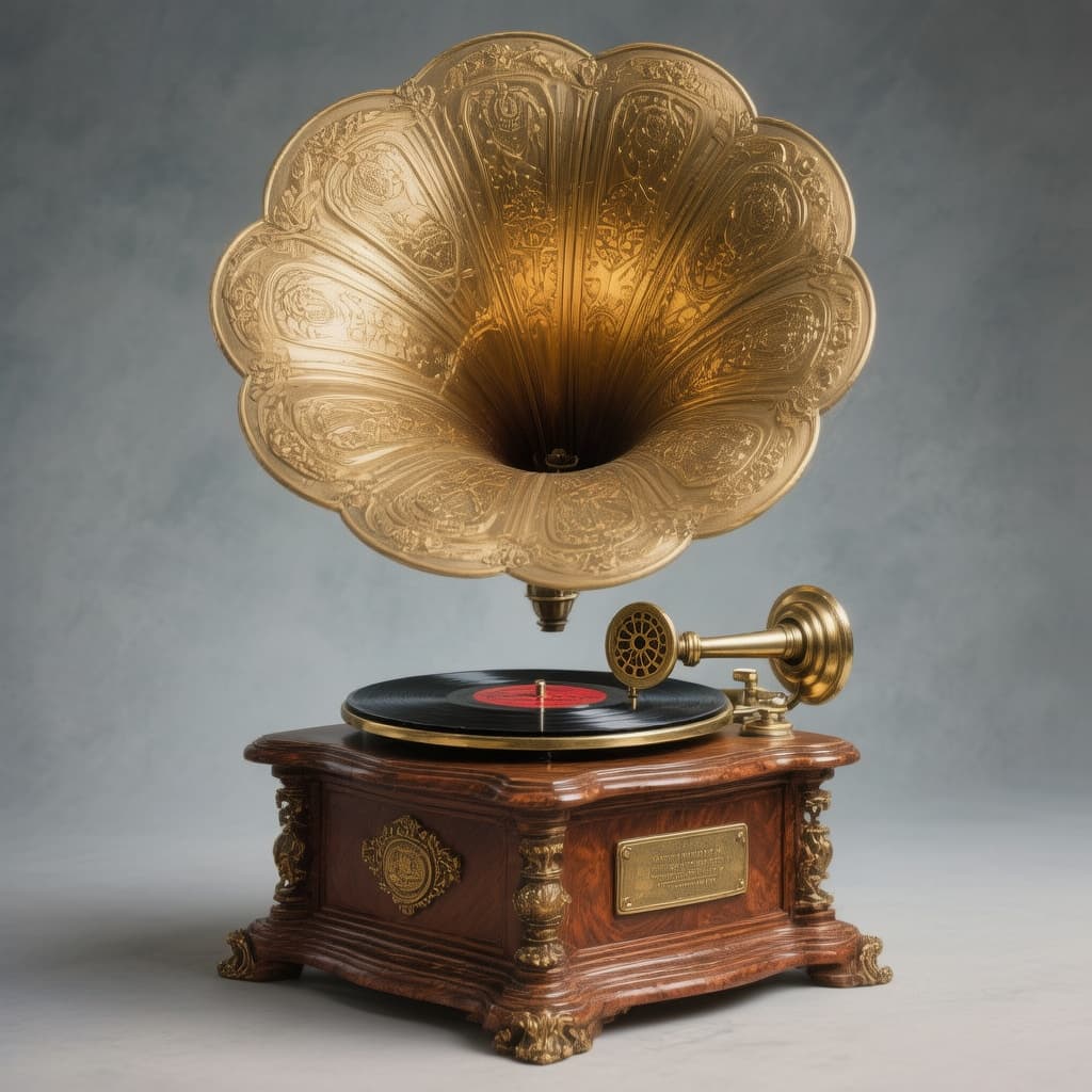 AI generated: A surrealist image about gramophone. about music and art