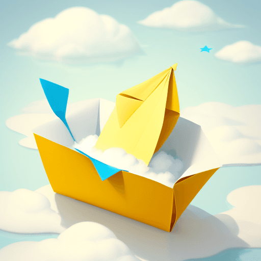 AI generated: a yellow paper boat floating on a white cloud with of it with a little star on top

