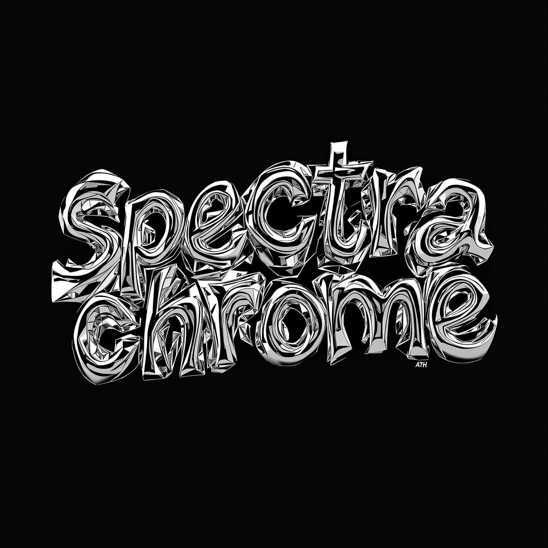 AI generated: highly reflective, polished lettering that says (spectra chrome), distorted and twisted into abstrac...