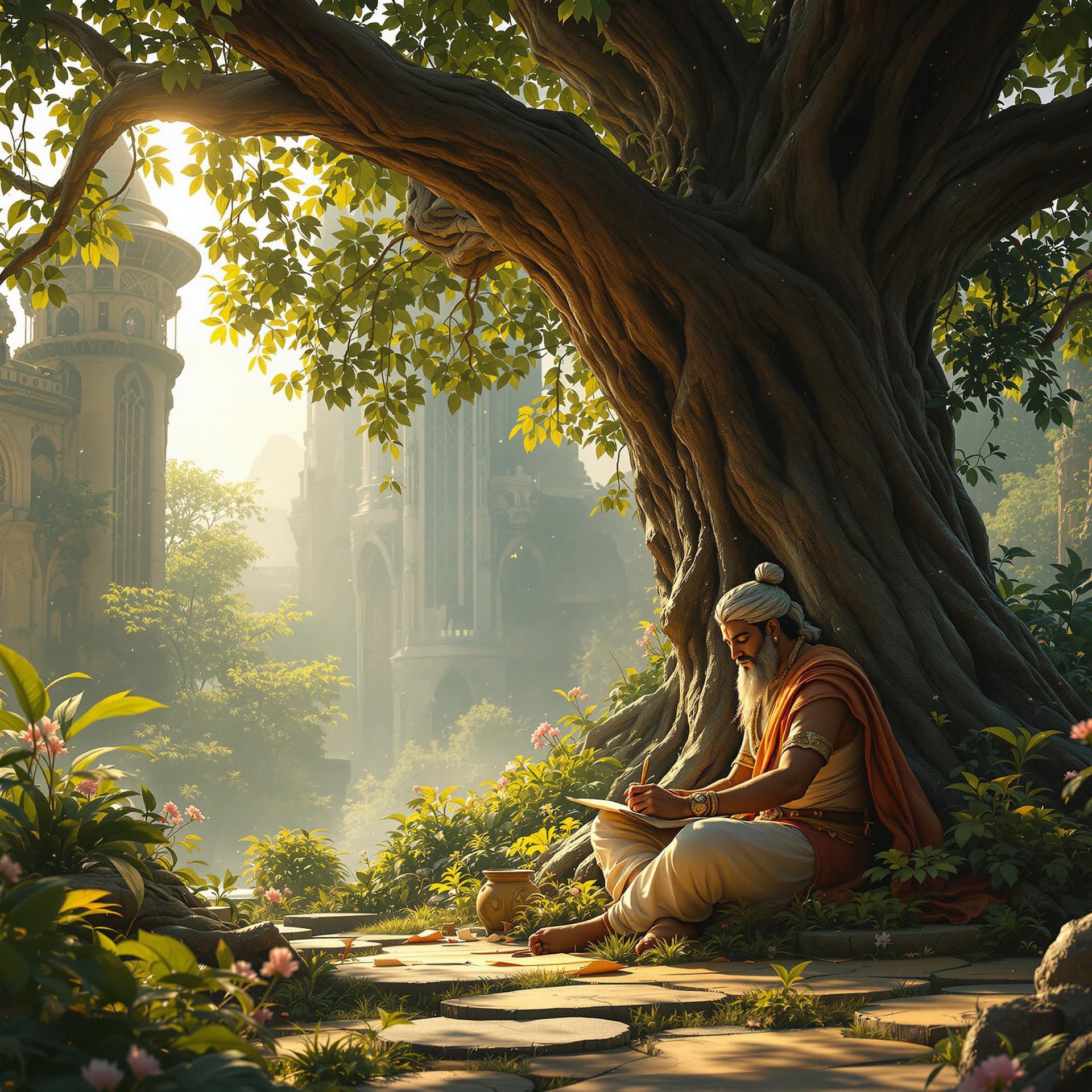 AI generated: "A hyper-realistic UHD scene, blending gothic fantasy with futuristic realism, showcases the poet Ka...