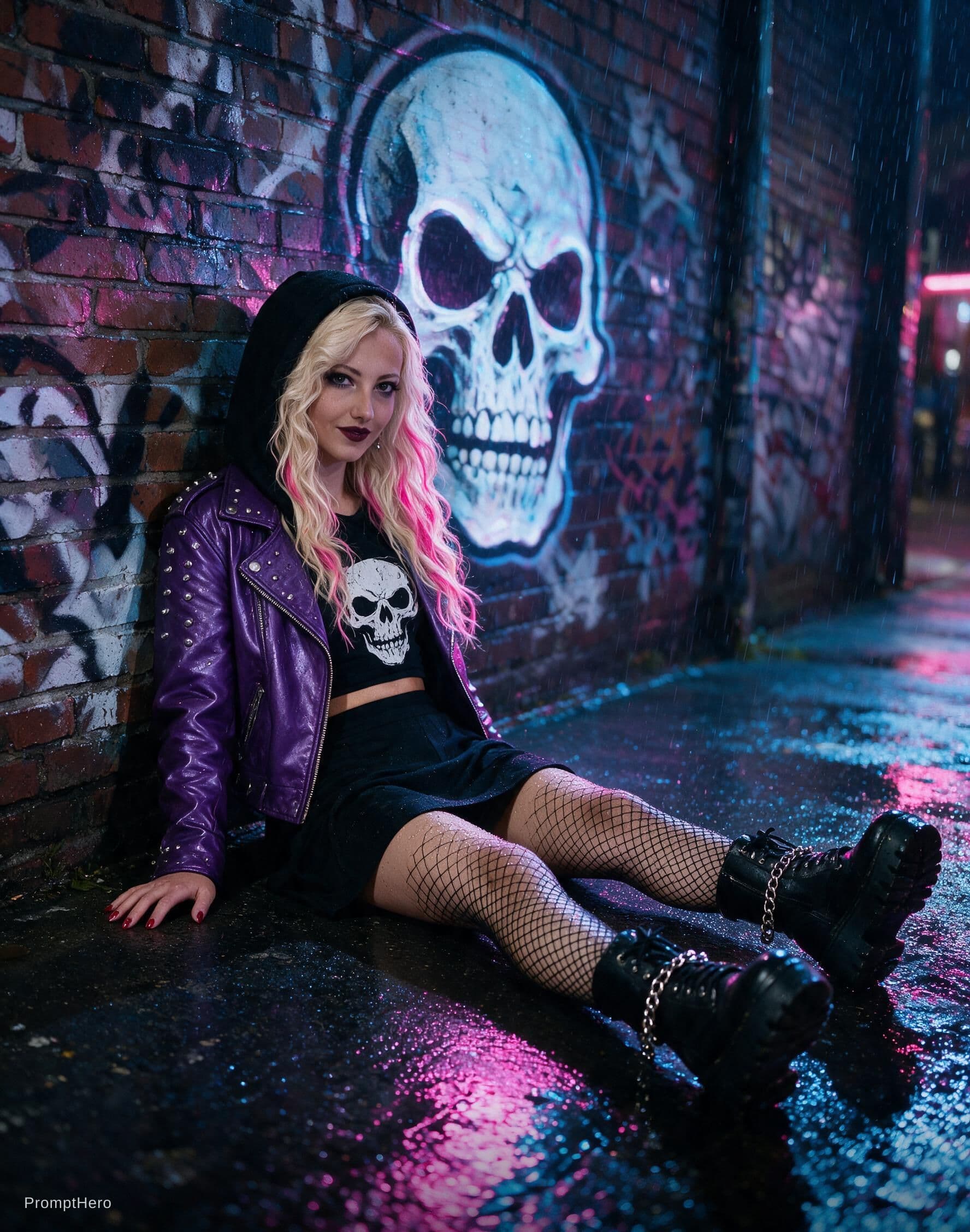 AI generated: Photorealistic ultra-detailed 8K cinematic photograph of a stunning 19-year-old gothic beauty sittin...