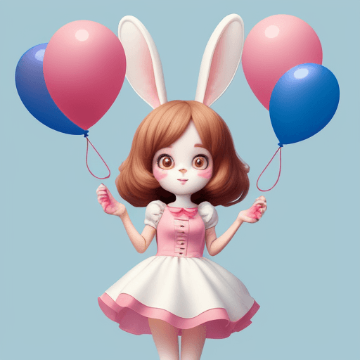 AI generated: Cartoon rabbit girl, holding a balloon
