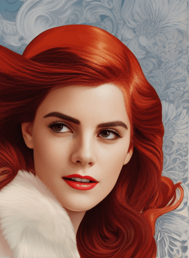 AI generated: solo, 1girl, combination face for (grace kelly, emma watson and ashley greene), long red hair, close...