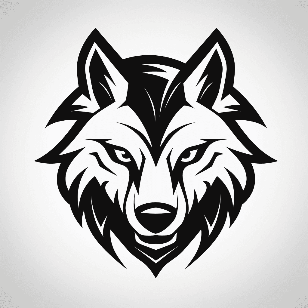 AI generated: wolf head vector logo, simple, black and white, Adobe illustrator