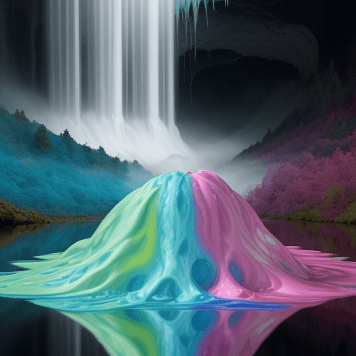 AI generated: a lake of colorful non-newtonian fluids, vibrations causing the fluid to rise up in a rippled shape ...