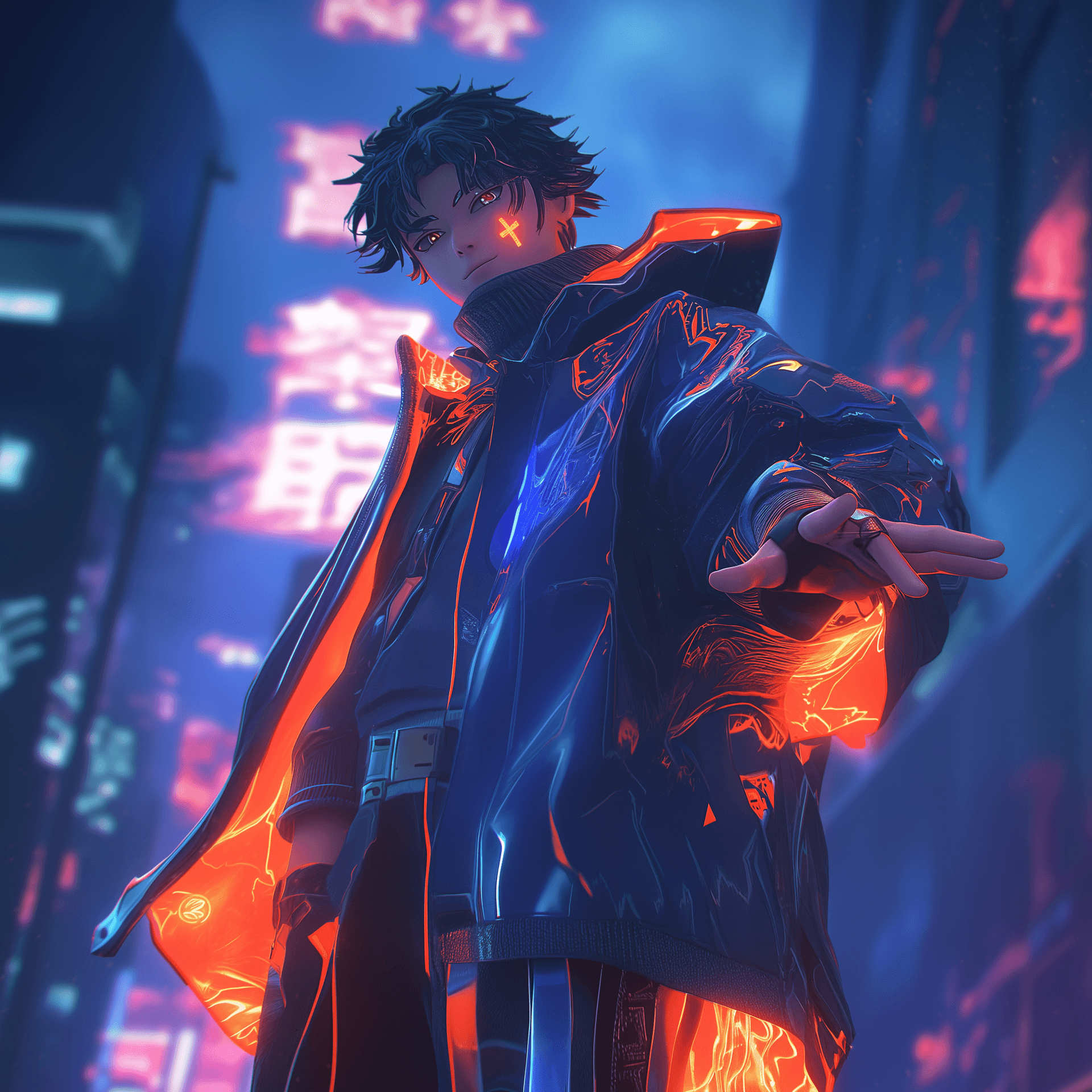 AI generated: anime boy 25 y.old ,back hair,He puts his hand in his pocket ,and he looks like with killer looks an...