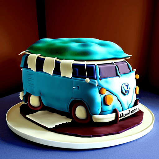 AI generated: a cake in the shape of an old volkswagen bulli