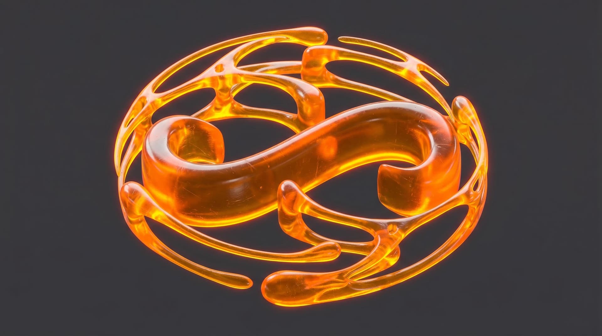 AI generated: Translucent neon-orange polymer material with radioactive toxic aesthetic, glassy jelly-like plastic...