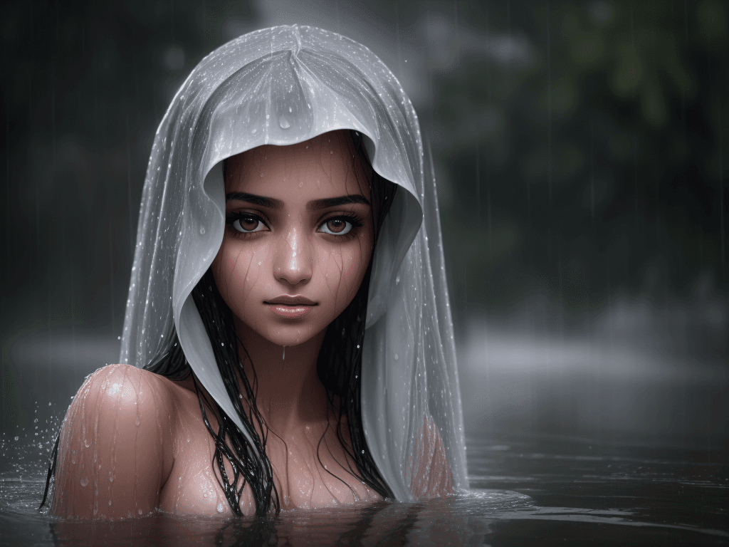AI generated: Indonesian girl, portrait, girl portrait, beautiful girl, girl on the rain, bathing, perfect, perfec...