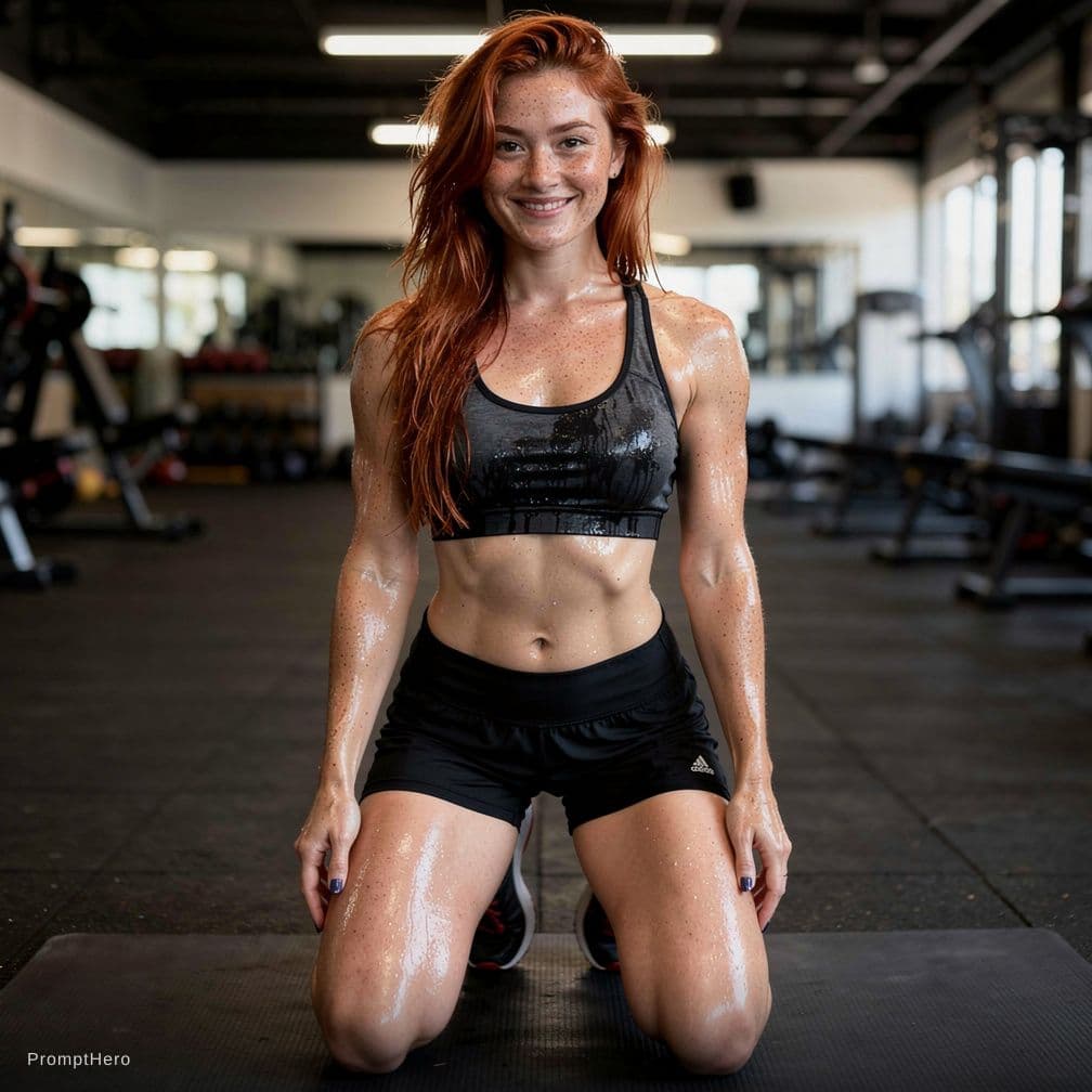 AI generated: Produce a photorealistic, candid, unplanned and sloppy gym photo of a 4'10", average-looking (averag...