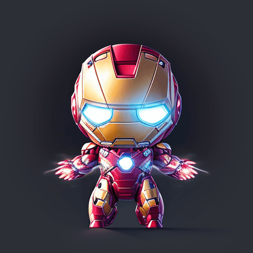 AI generated: cute tiny white hyperrealistic Iron Man with Iron, chibi, adorable and fluffy, logo design, cartoon,...