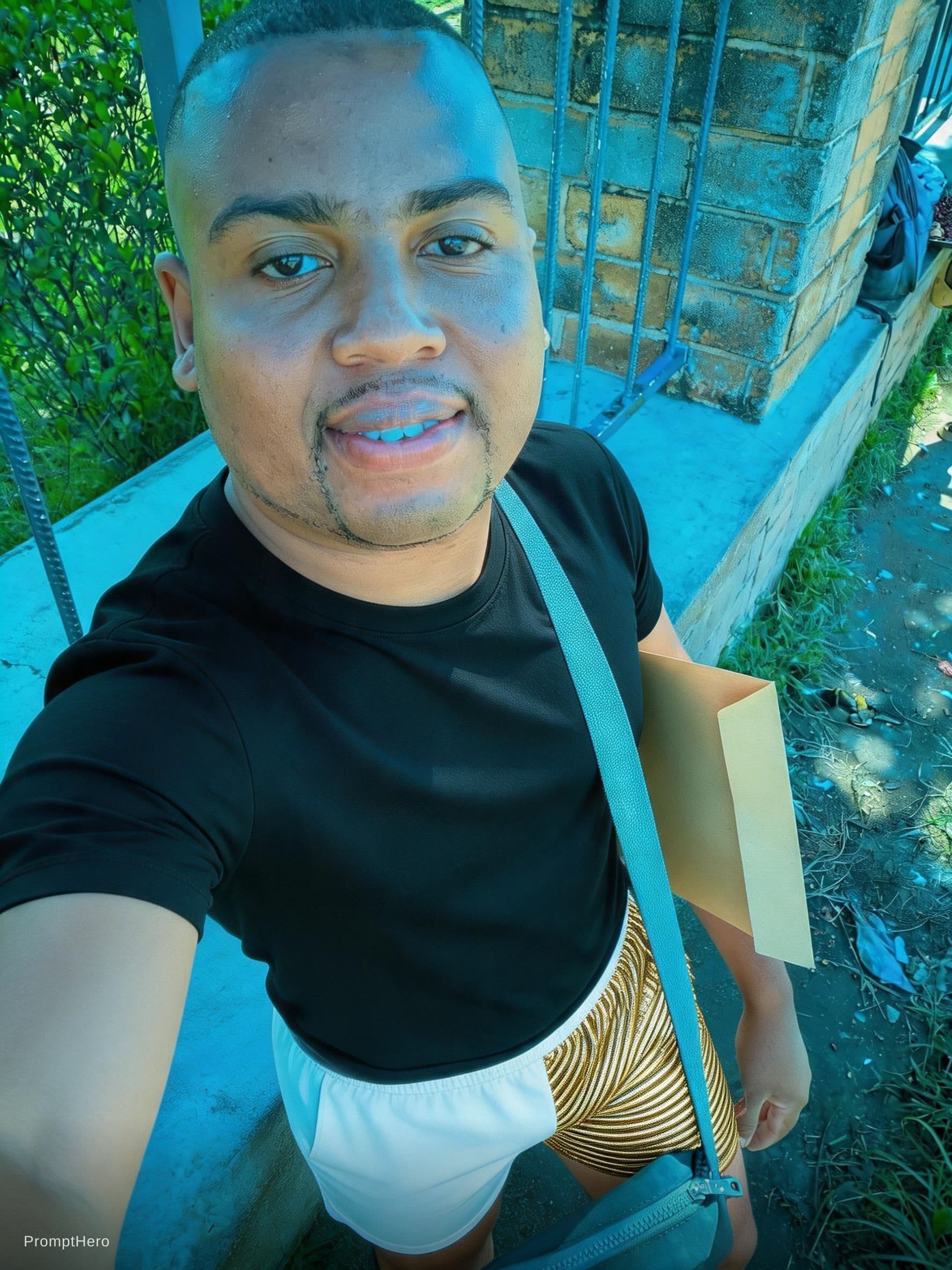 AI generated: black half tshirt and white half golden line design half shorts
