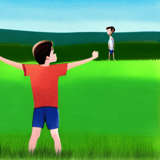AI generated: boy standing on the lawn,
stretches arms high 
Eyes lost in the horizon,
thinking about things to do...