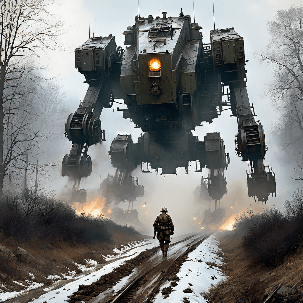 AI generated: In a parallel world,a world war in the 1920,mechs,dieselpunk,  inspired by Jakub Różalski 