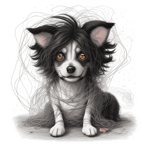 AI generated: an illustration of a dog with messy hair, in the style of whimsical children's book illustrator, gra...