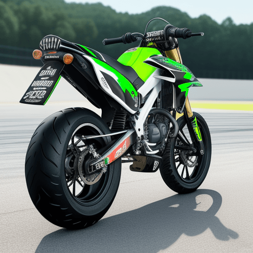AI generated: Moto sport Racing color White and black with tires Green 