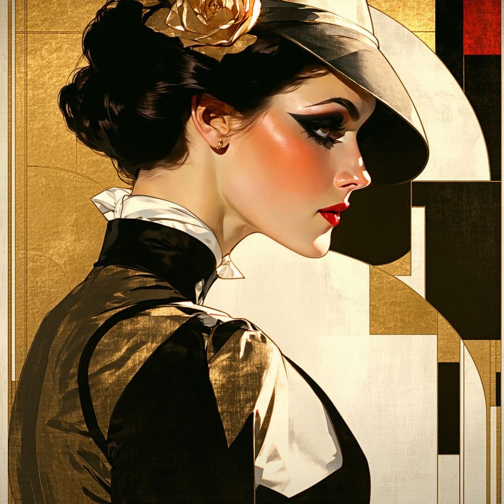 AI generated: Art Deco, 1920s style, roaring twenties era,  richly detailed portrait inspired by the techniques of...