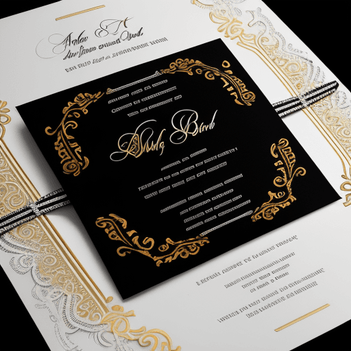 AI generated: modern wedding invitation black background with white lettering
