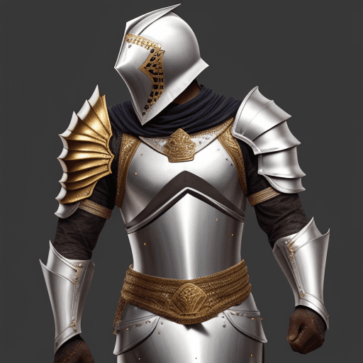 AI generated: Leão de pé, com armadura de cavaleiro templário, empunhando uma espada de ouro