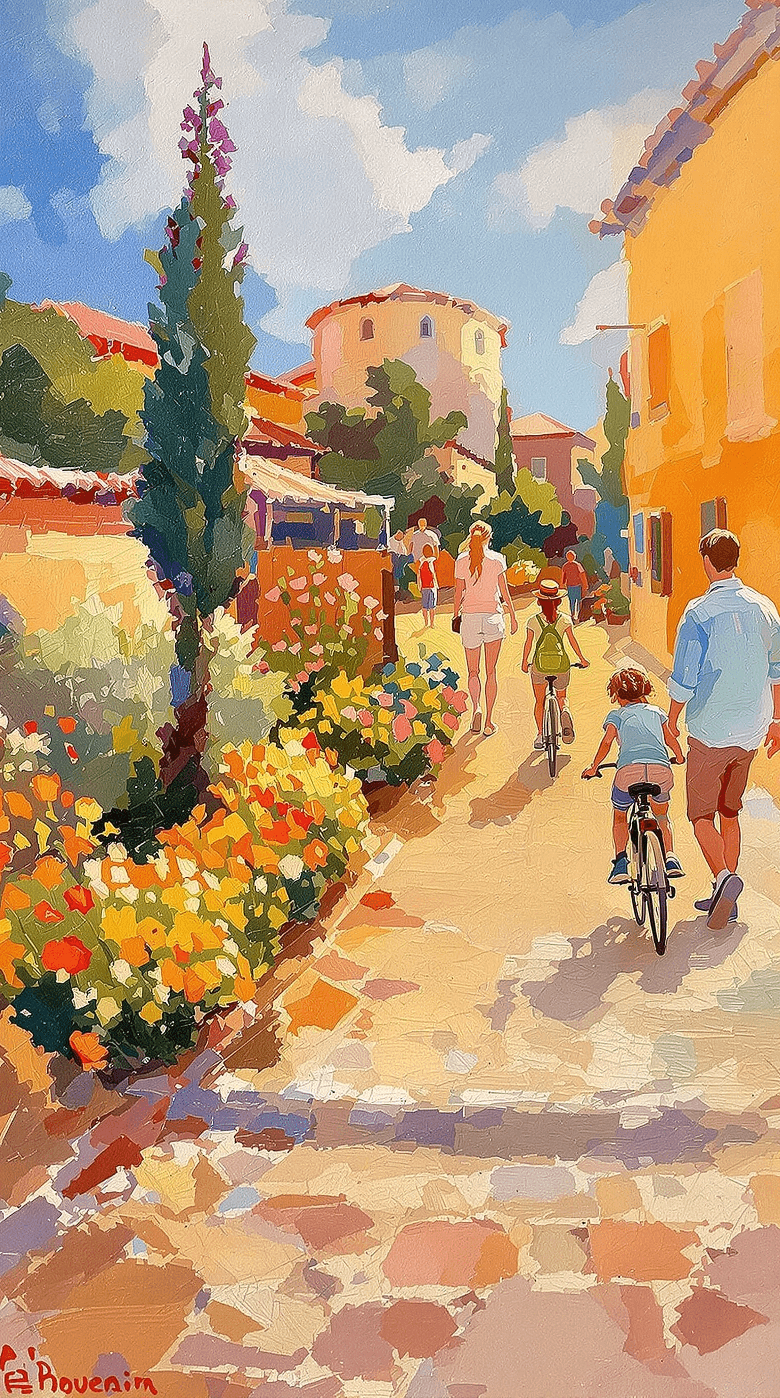 AI generated: impressionist painting on canvas of Provence, in the style of impressionist masters, warm colors, de...