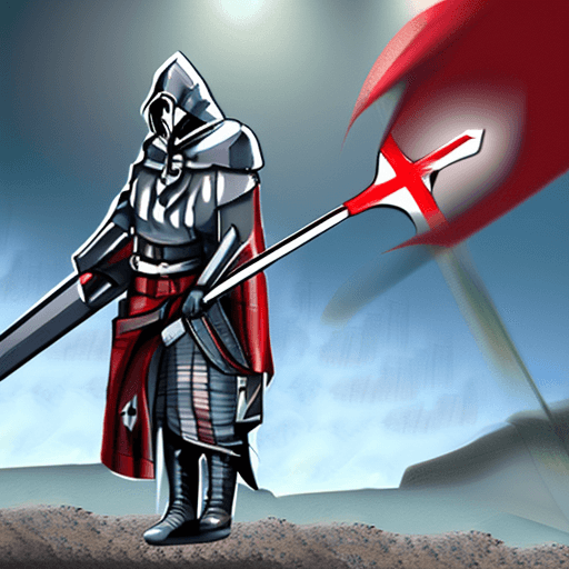 AI generated: anime style, solo, 1Knight Templar, grey armour, shield with a red cross, using a shield, two-handed...