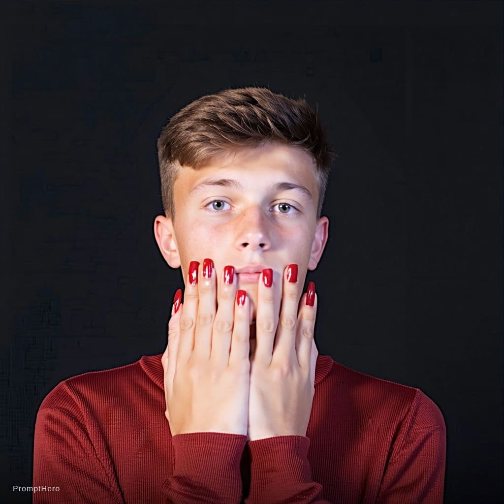 AI generated: 15 year old boy with painted nails