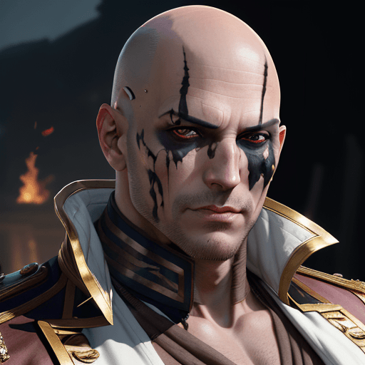 AI generated: male villain, bald,  full body portrait, face horribly burned, highly detailed, detailed face, detai...