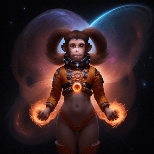 AI generated: high resolution cinematic portrait of a beautiful cute anthropomorphic female space monkey fire arti...
