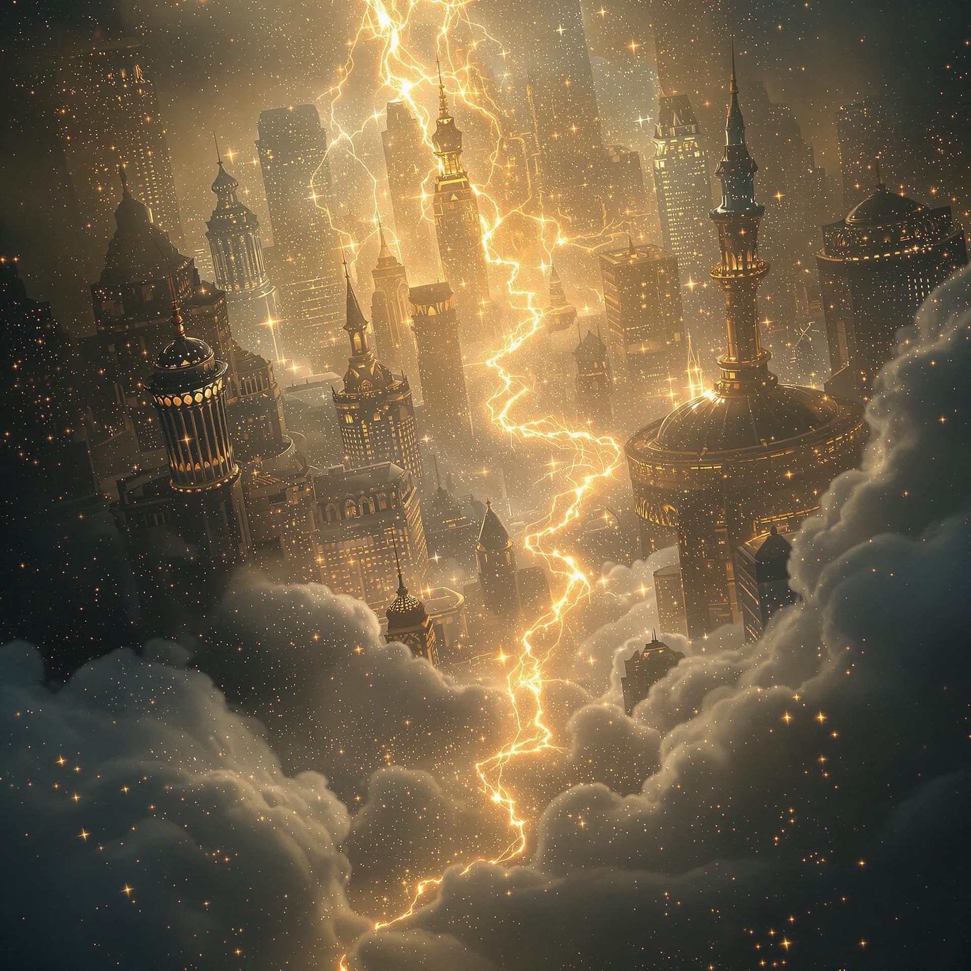 AI generated: A fine art, hyper-realistic, cinematic image of  city heaven spread out, Brilliant white light, gold...