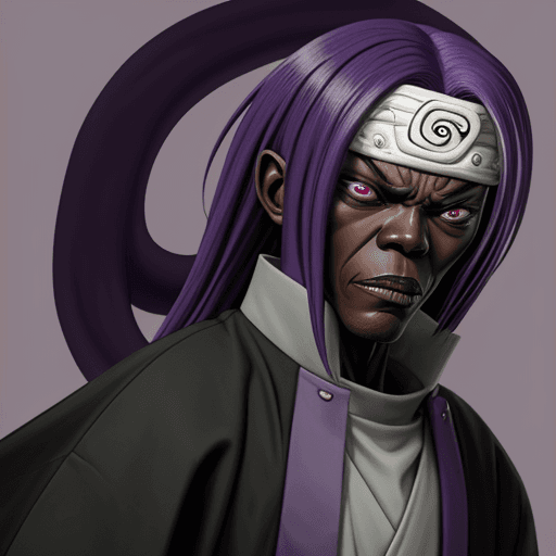 AI generated: Orochimaru from naruto with the face of Samuel L. Jackson. Purple background