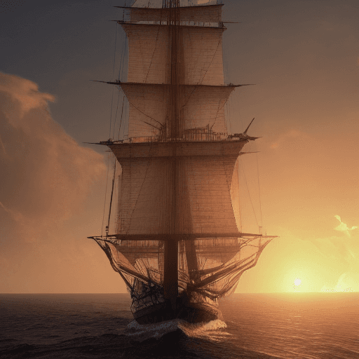 AI generated: Photo of a ultra realistic sailing ship, dramatic light, pale sunrise, cinematic lighting, battered,...