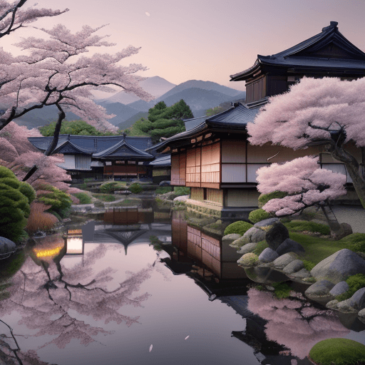 AI generated: Japanese Landscape Banner

Scene: Tranquil Japanese countryside.
Time of Day: Dusk, with a soft purp...