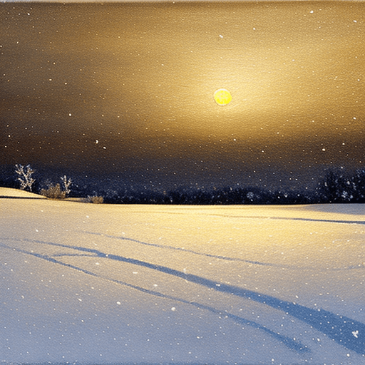 AI generated: snow storm at night.
ice crystals falling to the ground.
faint golden light on the flat barren horiz...